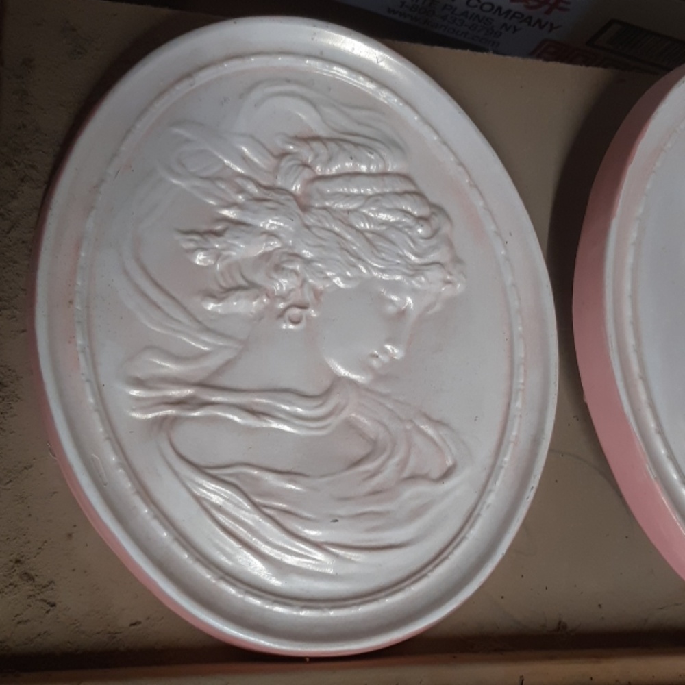 Goddess Victorian style Wall Hanging set Vintage pink Plaster Home Decor Oval - Picture 3 of 9